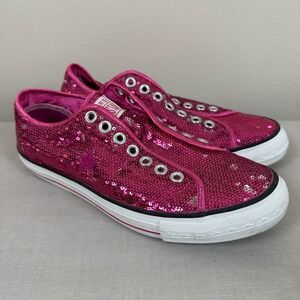 Converse One Star Women's 9 Sneakers Pink Sequined Slip On Low Top Sparkle Glam